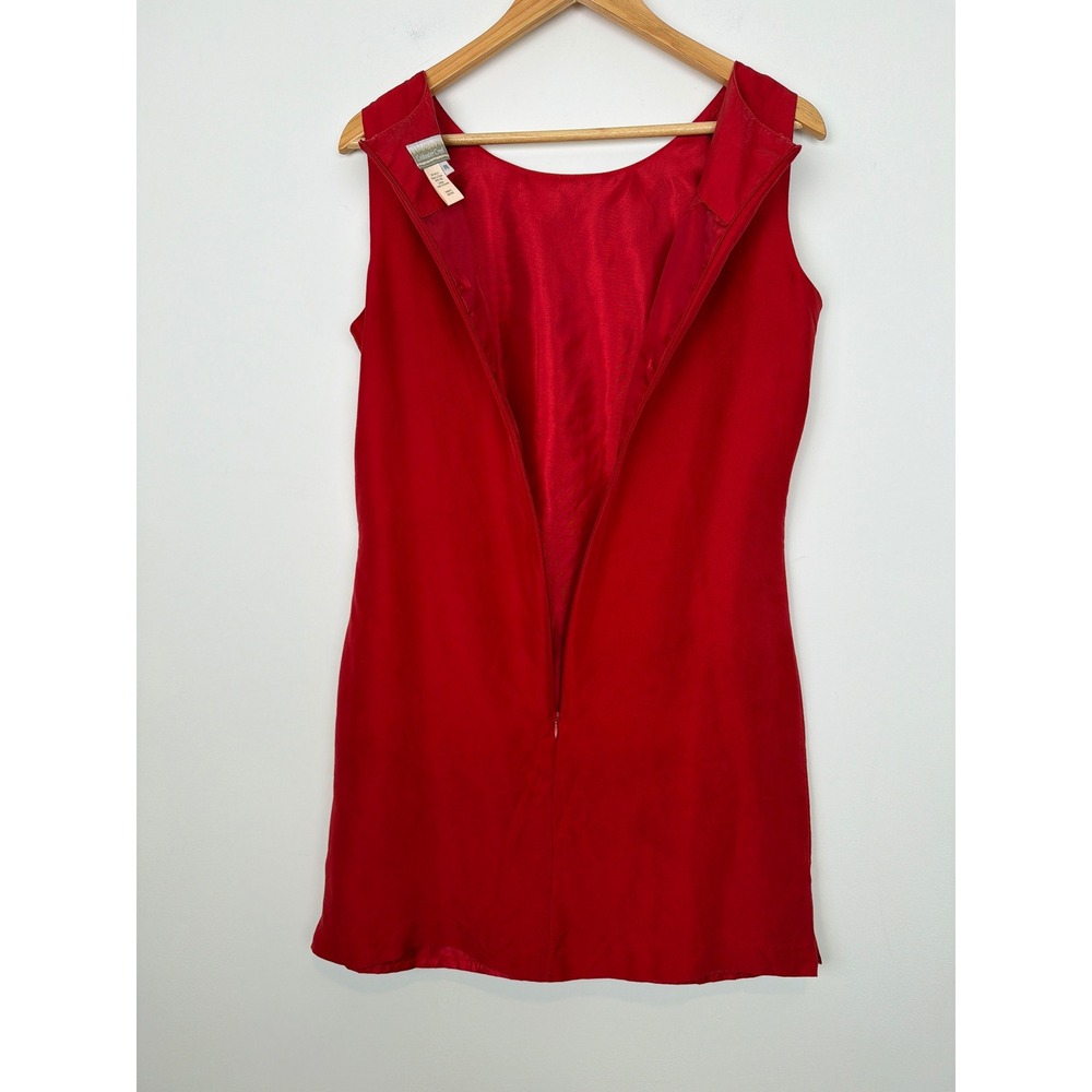 Vintage Y2K 90s Red Silk Shift Dress 8 Petite Mini Holiday Cocktail Career - Picture 4 of 6